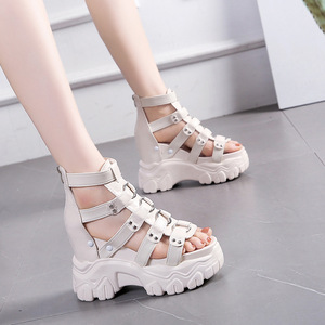 <span class=keywords><strong>Sandales</strong></span> compensées à plateforme carrée ouverte pour <span class=keywords><strong>femme</strong></span>, nouvelle collection été 2025, design tendance, semelle intérieure compensée de 12 <span class=keywords><strong>cm</strong></span>, 3 options de couleurs, à lacets, en PU - Product Image 4