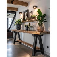 Table de bar rectangulaire longue et étroite en bois massif à bord naturel |   Comptoir de bar commercial contemporain, taille personnalisable pour bar à domicile, café
