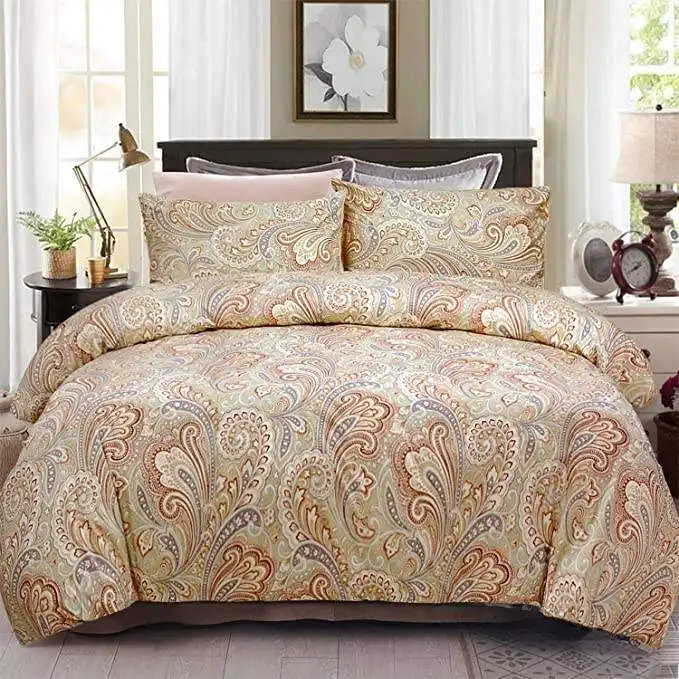 Venta al por mayor de lujo occidental impreso 100% algodón sábana juego de cama suave al tacto cama edredón conjunto