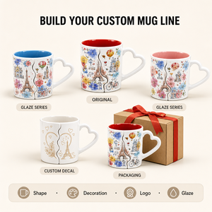 Ensemble de tasses à café en céramique personnalisables, style <span class=keywords><strong>Paris</strong></span>, monuments touristiques, souvenir, couple s'embrassant, avec poignée, sans BPA, passe au micro-ondes - Product Image 2