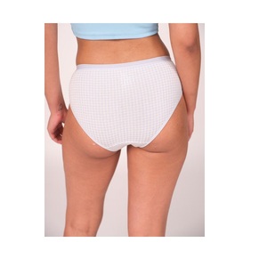 Culotte Hipster Femme en Coton Doux, Imprimé Carreaux Bleus, Taille Mi-Haute avec Bande Élastique Extérieure Imprimée, Extensible, Usage Quotidien, Vente en Gros - Product Image 3