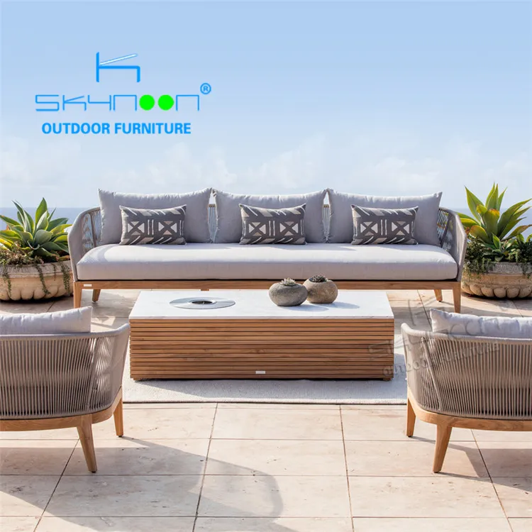 High-end designs 3 seats outdoor teak furniture garden courtyard leisure teak sofa modern luxury hotel outdoor furniture(92011C)