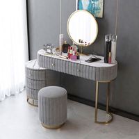 Meuble de chambre à coucher de luxe nordique rose en promotion : coiffeuse avec miroir et éclairage