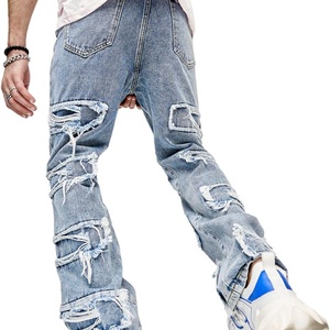 Nouveauté - Jeans noirs empilés pour homme, jeans déchirés, patchwork, denim usé, pantalon streetwear pour homme, hip hop - Product Image 5