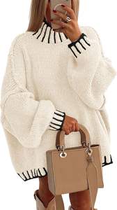 Women's Casual Winter Oversized Pullover Sweaters Long Sleeve Mock Neck Chunky Knit <strong>Slouchy</strong> <strong>Jumper</strong> Tops with Embossed Logo - Product Image 3