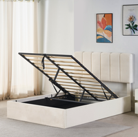 Lit King Size de Luxe Rembourré en Tissu Style Européen avec Sommier Hydraulique et Rangement Intégré