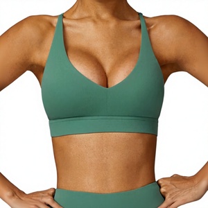 Women <b>Racerback</b> Sports <b>Bra</b> Deep V-Neck Medium Support Yoga Activewear Solid Color Spandex Polyester Top Fitness <b>Bra</b> - Product Image 6