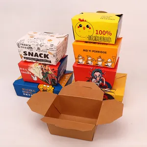 New Design Disposable Custom Burger Takeaway Kraft Paper Lunch Box For Food Packaging