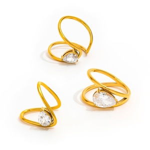Joolim High End 18K Gold Plated Stainless Steel Geometric <strong>Profiled</strong> Curve Lines Zirconia <strong>Rings</strong> for Women Finger <strong>Ring</strong> Wholesale - Product Image 1