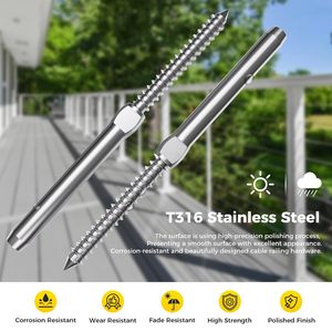 Tornillos <span class=keywords><strong>de</strong></span> unión <span class=keywords><strong>de</strong></span> acero inoxidable para cable <span class=keywords><strong>de</strong></span> 3/16 pulgadas con rosca derecha e <span class=keywords><strong>izquierda</strong></span> para postes <span class=keywords><strong>de</strong></span> madera - Product Image 5