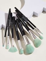 Set Kuas Makeup 8 Buah Gaya Baru Label Pribadi Bebas Kekejaman Vegan dengan Bulu Sintetis dan Gagang Kayu, Termasuk Kuas Kipas