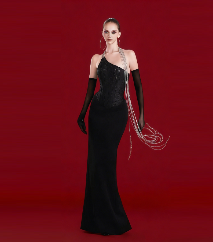 Buy In Bulk Black Dress With Gold Chain Plus Size & Crystal Embellishment |  Alibaba.com