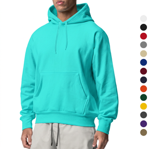 Sweat-shirt à capuche turquoise pour homme, coupe classique, en molleton de coton, pull décontracté avec poche, vêtement d'automne - Product Image 1