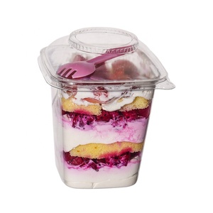 Lesui - Nuevos Vasos Desechables Cuadrados de 24oz para Postres, Vasos de Plástico para Helado, Yogur y Postres con Tapa y Cuchara - Product Image 1
