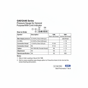 มาตรวัดความดัน G46-4-02M-C แบบแมนนวลบริการเติมเต็มตัวแปร SMC - Product Image 1
