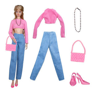 Set boneka anak perempuan 30cm modis, atasan, Jeans, sepatu, koleksi mainan Mini - Product Image 5