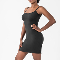 SK1230 Nylon-Strick Superweiches und Bequemes Einfarbiges U-Ausschnitt Mini-Kleid mit Rückenfreiem Bodycon Slim Fit Shapewear für Party und Strand