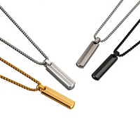Collier pour homme en acier inoxydable électroplaqué, style sportif, avec pendentif carré motif floral et chaîne en bambou, collection Geometry Long, modèle Spring Creek Water