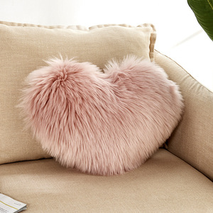 Heart Shaped Faux Fur <b>Pillow</b> Cover Plush Solid Color Decorative <b>Throw</b> <b>Pillow</b> For Sofa Chair Home Decor Washable No Core Included - Product Image 3