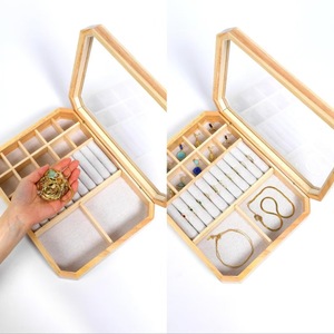 Wooden Jewelry Storage <b>Box</b> With Mirror Ring Display Tray For Necklace <b>Earring</b> Organization Desktop Organizer Large Capacity - Product Image 4