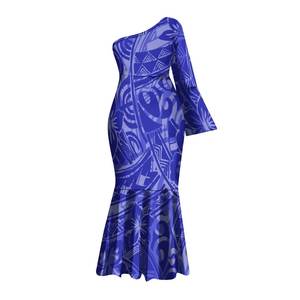 Nuovo Abito a Sirena con Maniche a Campana e Spalla Singola, Stampa Tribale Polinesiana, Vestito <span class=keywords><strong>da</strong></span> <span class=keywords><strong>Sera</strong></span> a Coda di Pesce, Taglie Forti per Donna - Product Image 2