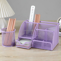 Organisateur de bureau en métal violet à 7 compartiments personnalisable, porte-stylos, support de téléphone, ensemble de fournitures de bureau pour la maison, le bureau et l'école