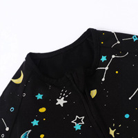 Jumpsuit Bayi Serat Bambu Uniseks Midnight Starry Night Cetak Digital Lengan Panjang Ritsleting Penutup Kaki Dapat Dilipat