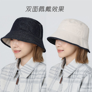 <b>Reversible</b> <b>Bucket</b> <b>Hat</b> Canvas Female Outdoor Sun Protection <b>Hat</b> Spring Autumn Casual Style - Product Image 3