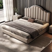 Lit king-size de luxe minimaliste au design moderne, cadre de lit rembourré en cuir véritable haut de gamme pour mobilier de chambre