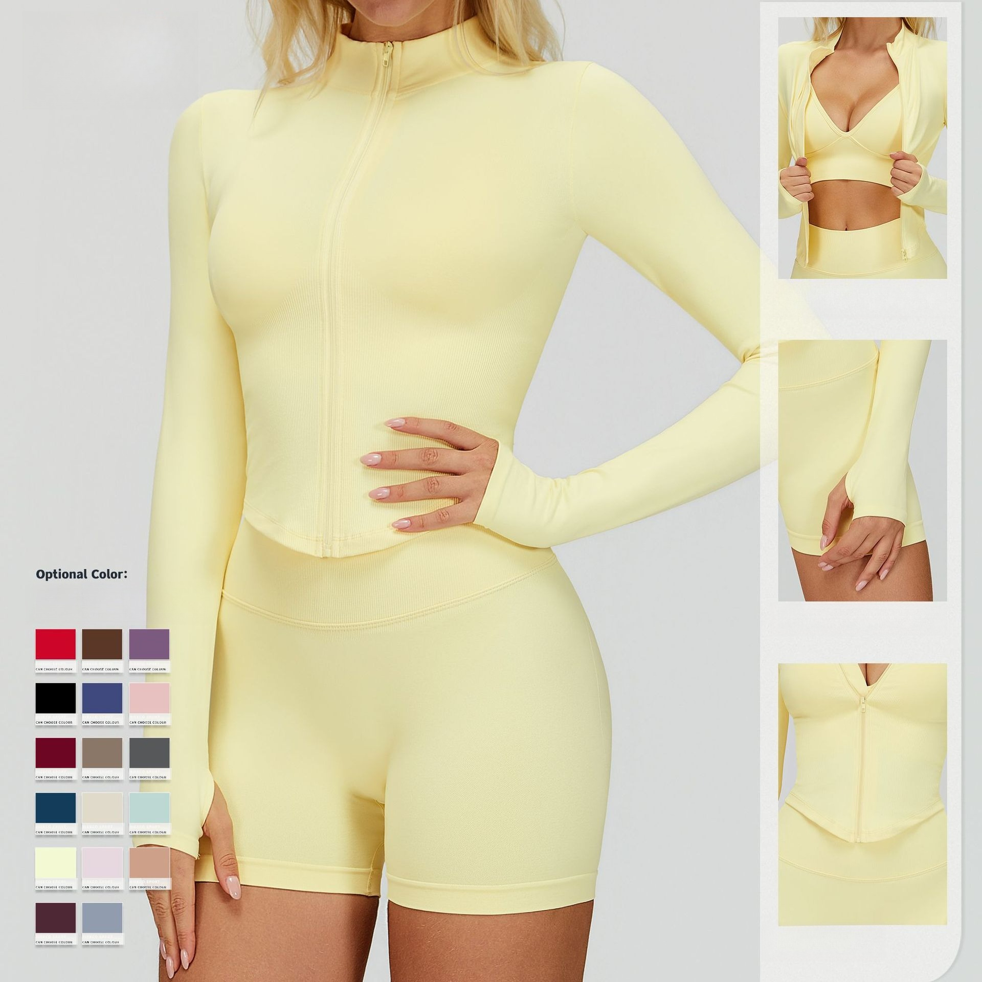 DWT7725 Stand-up Collar Zipper Long-sleeved Yoga Jacket Women's Tight Quick-drying Yoga Wear Outdoor Fitness Sports Top