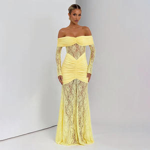 Y0006 <span class=keywords><strong>abito</strong></span> gonna lunga a maniche lunghe plissettata Patchwork in pizzo <span class=keywords><strong>con</strong></span> Patchwork da donna - Product Image 1