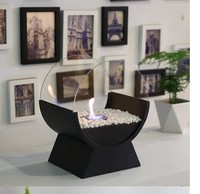 Cheminée d'intérieur portable en bioéthanol en forme d'arc, résistante aux hautes températures, pour table, noire