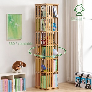Basit çok katmanlı bambu dönen kitaplık zemin ayakta duvar depolama raf için çocuk oyuncağı kabine vitrin - Product Image 2