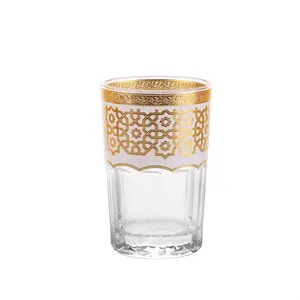 Taza de té de cristal decorativa de estilo marroquí, con calcomanía dorada, OEM y ODM, popular, con calcomanía personalizada para té, 6oz, gran oferta
