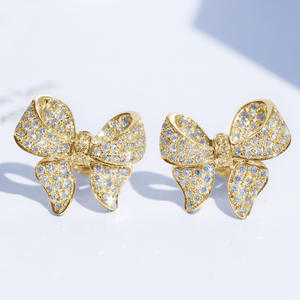Pendientes de Diamantes con Lazo, Oro Blanco, Corte Brillante Redondo, Color G Natural, Joyería Linda para Mujer para Uso Diario - Product Image 4