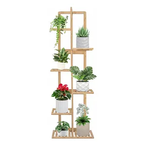6 storey potted plant elevated multi flowerpot display stand bamboo plant bracket