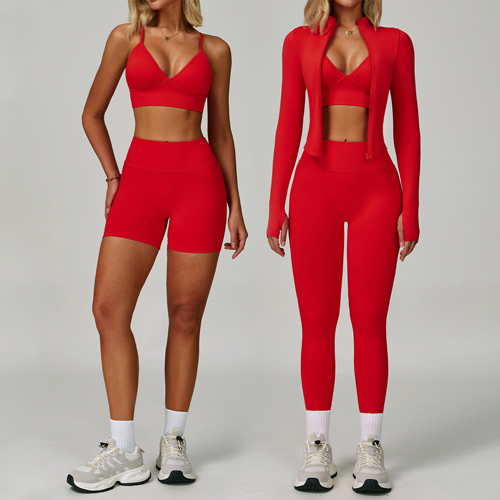 2025 New Sports Bra Gym Leggings Yoga Shorts Outdoor Sports Suits Fitness Jacket 4 Pcs Women Active Wear Set