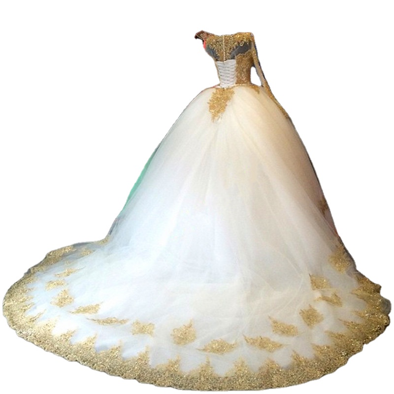 slim fit dress slacks Classy Strapless Lace Gold Wedding Dress Ball Gown Wedding Dress main image 1