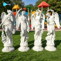 Prêt à être expédié, en promotion : Statues d'anges quatre saisons en fibre de verre effet marbre blanc, ensemble de sculptures de jardin