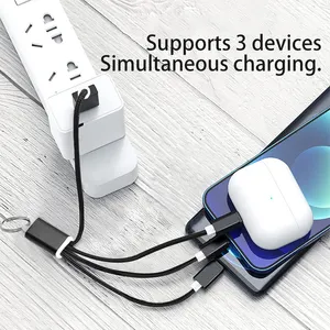 Promotional Usb Gadgets Portable Mini 3 In 1 Charging Multi Tip Cable Keychain Mobile Keychain-Charging-Cable