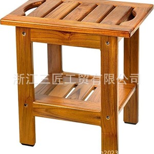 Tabouret de douche en bois Ruoyi 35x25.5x37.5 cm en teck, siège de salle de bain intérieur avec étagère de rangement - Product Image 4
