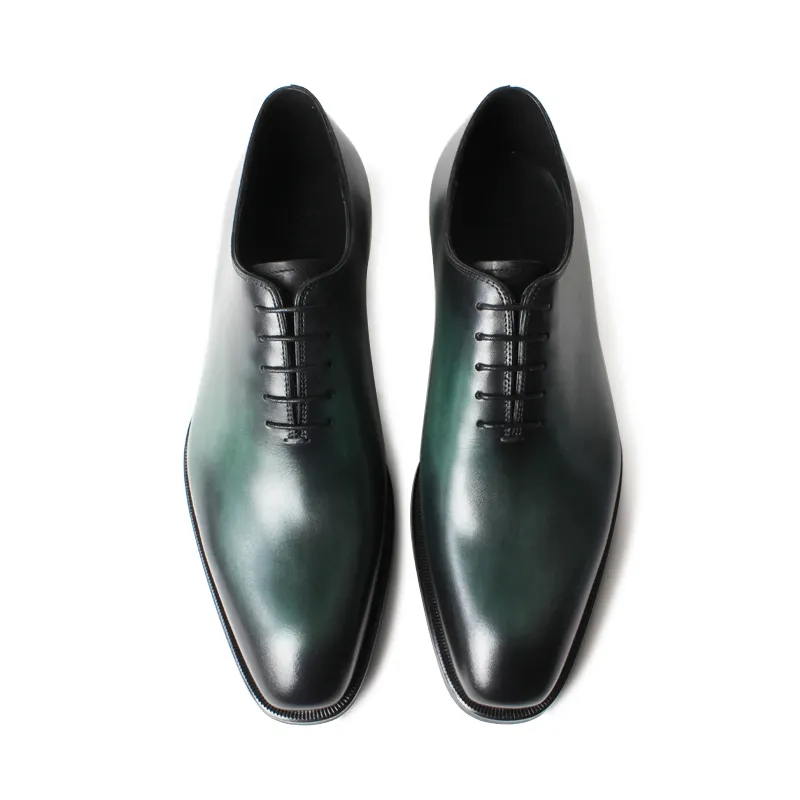 Vikeduo Hand Made Dark Green Genuine Leather Wholecut Italian Style Luxury Fashion Men Oxford Dress Shoes