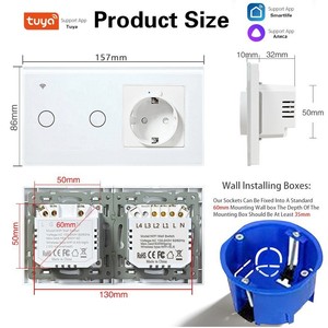 Tuya Smart Wall <b>Socket</b> With Wifi 157mm Glass Panel EU Plug 10A Switch 16A Outlet Voice Control - Product Image 1