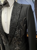 Élégant Costume de Mariage pour Homme, Ensemble 3 Pièces Jacquard Noir, Veste de Smoking, Gilet et Pantalon pour Marié et Garçon d'Honneur