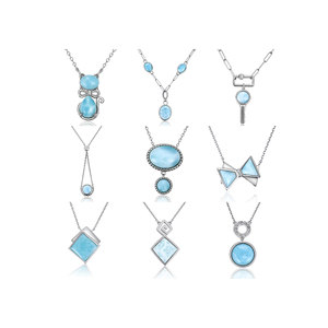 Splendida Collana in Argento Sterling <span class=keywords><strong>925</strong></span> con Larimar Naturale e Diamante, Bellezza Azzurra Semplicemente Incantevole che Scintilla - Product Image 1