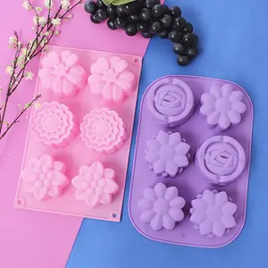 Supporto Logo personalizzato 6 cavità forma di fiore rotondo fai da te fatto a mano 3D stampo per sapone Moules Savon stampo per sapone in Silicone