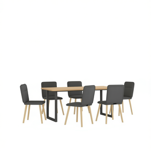 Ensemble de 6 chaises de salle à manger gris foncé avec pieds en bois, revêtement en simili cuir, design moderne et minimaliste pour la maison, meubles de salle à manger - Product Image 1