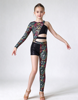 Costume de danse jazz à sequins imprimé zèbre coloré, tenue de danse irrégulière à une manche longue pour filles, pour performance