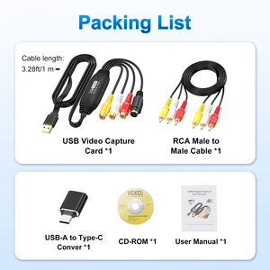 Carte de capture vidéo AV vers USB plaquée or pour femme, 1080P, carte de capture USB 2.0 RCA avec connecteur Type-C et câble RCA mâle - Product Image 6