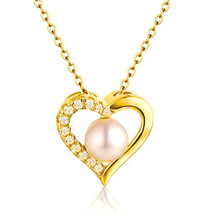 Halsketting met schattig hartvormig zoetwaterparel hanger, verguld met goud, 925 sterling zilver, voor bruiloften en feesten - Product Image 1